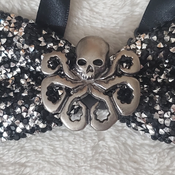 Steampunk octopus mens rhinestones bling bowtie wedding Halloween black silver - Picture 8 of 13